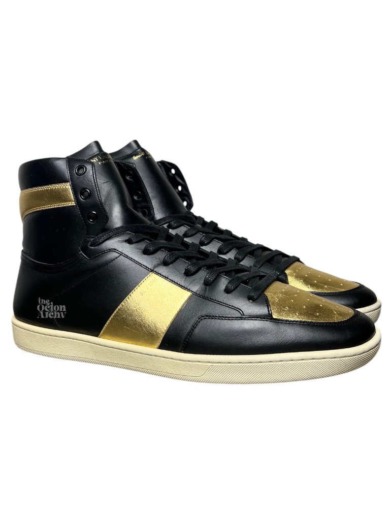Size 15 Saint Laurent Sl-10 High Top Sneaker Black Gold 345416 Aq900 1080 Used